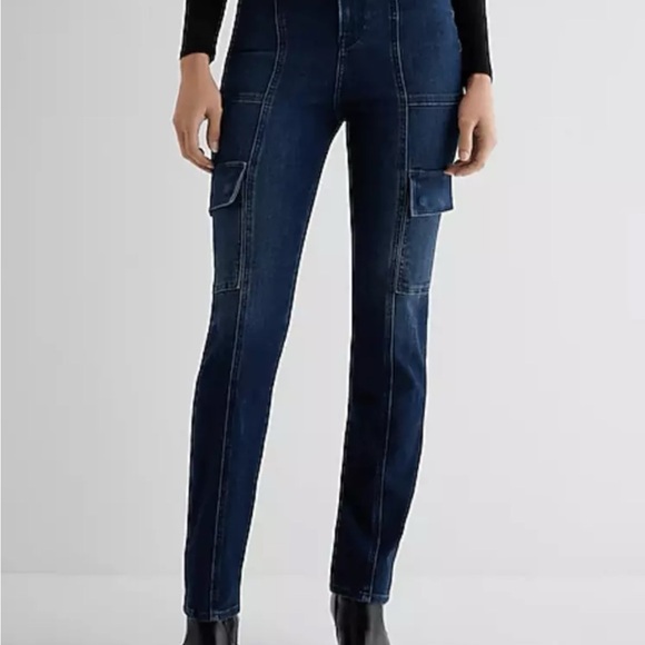 Express Super High Waisted Slim Cargo Jeans - Picture 4 of 5